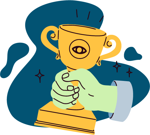 desenho de uma mão segurando um troféu.