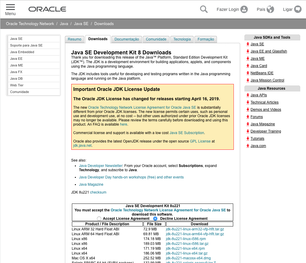 imagem do site da Oracle