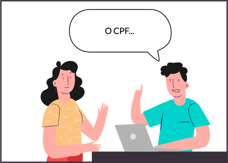 imagem de um rapaz pedindo o CPF para uma moça.