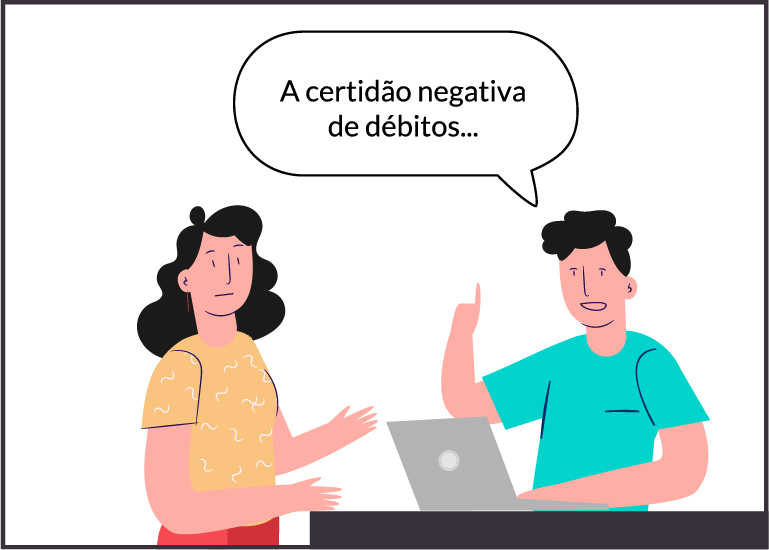 imagem de um rapaz pedindo a certidão de débitos  uma moça.