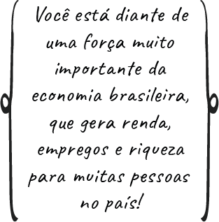 imagem de um texto escrito com a seguinte frase: Você está diante de uma força muito importante da economia brasileira, que gera renda, empregos e riqueza para muitas pessoas no país!