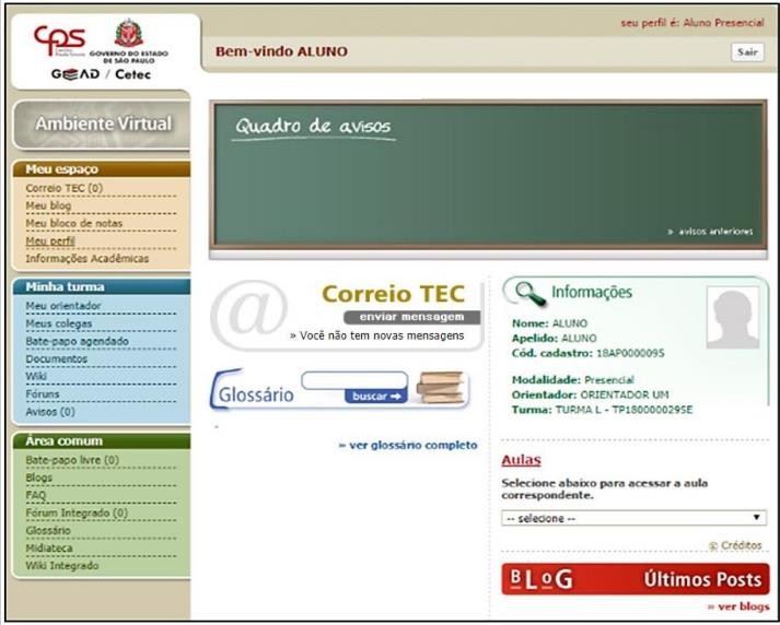 captura de tela de um ambiente virtual de aprendizagem