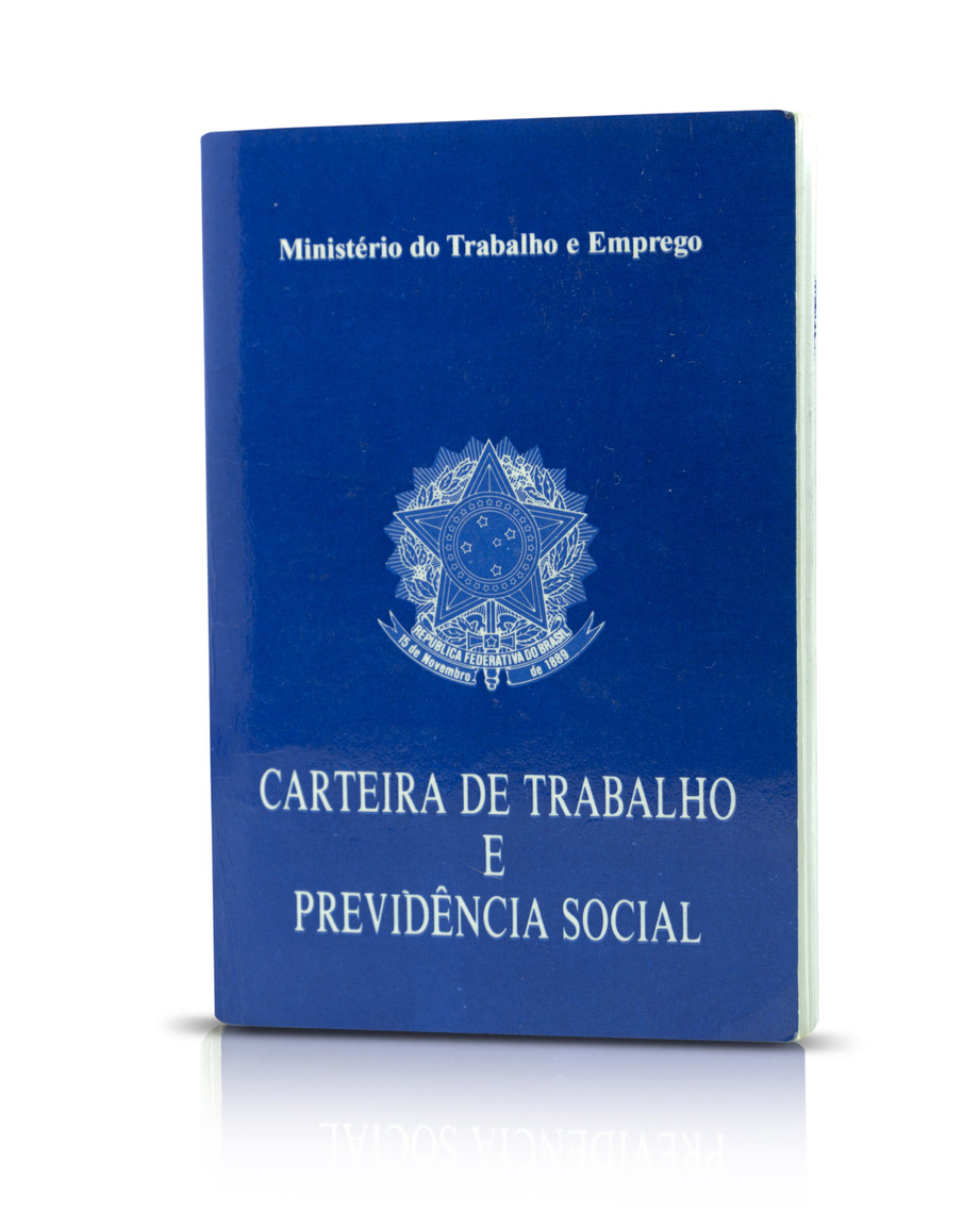 Carteira de trabalho fechada, com a capa de frente.